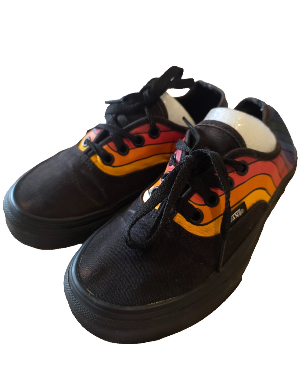 Vans Era Retro Skate Shoes Womens 5.5 Mens 4 Black Rainbow Stripe Canvas Low Top